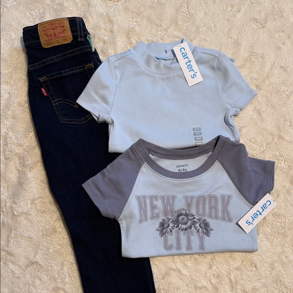 Carter's Light Blue and Lavender Kids T-Shirt Duo with Levi Jean .